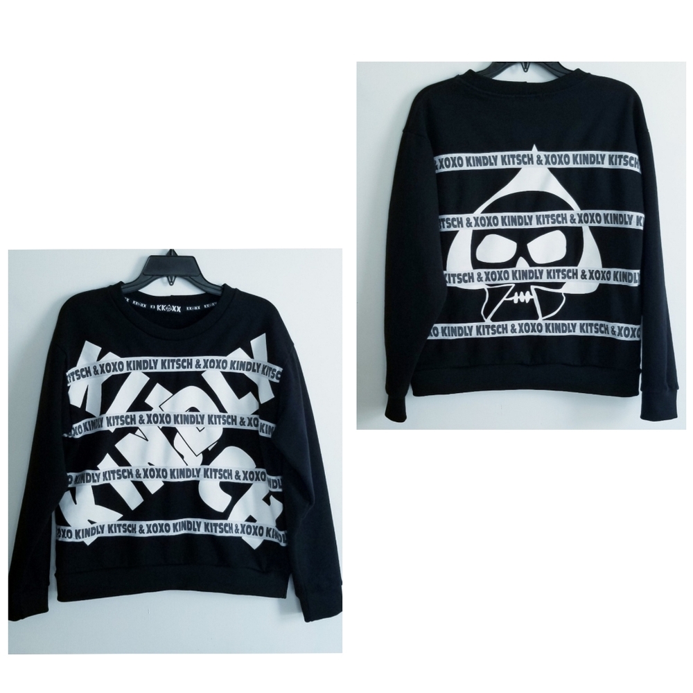 STYLENANDA KKXX Korean Fashion Brand Black White Graphic & Text Print Sweatshirt